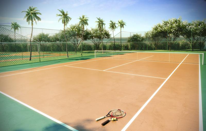 Perspectiva ilustrada da quadra de tênis coberta